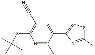 2-(tert-butylthio)-6-methyl-5-(2-methyl-1,3-thiazol-4-yl)nicotinonitrile Struktur