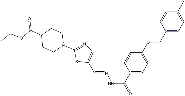 ethyl 1-{5-[((E)-2-{4-[(4-methylbenzyl)oxy]benzoyl}hydrazono)methyl]-1,3-thiazol-2-yl}-4-piperidinecarboxylate Struktur