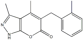 3,4-dimethyl-5-(2-methylbenzyl)pyrano[2,3-c]pyrazol-6(1H)-one Struktur