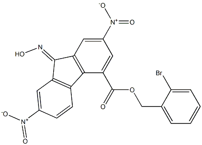 2-bromobenzyl 9-hydroxyimino-2,7-dinitro-9H-4-fluorenecarboxylate Struktur