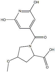 1-(2,6-dihydroxyisonicotinoyl)-4-methoxypyrrolidine-2-carboxylic acid Struktur