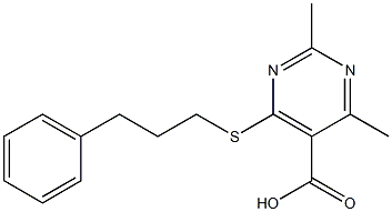 2,4-dimethyl-6-[(3-phenylpropyl)thio]pyrimidine-5-carboxylic acid Struktur