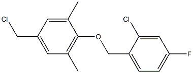 2-[(2-chloro-4-fluorophenyl)methoxy]-5-(chloromethyl)-1,3-dimethylbenzene Struktur