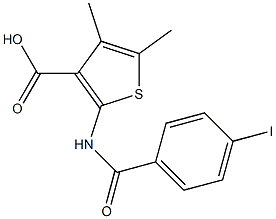 2-[(4-iodobenzene)amido]-4,5-dimethylthiophene-3-carboxylic acid Struktur