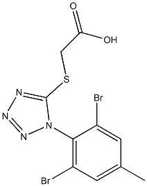 2-{[1-(2,6-dibromo-4-methylphenyl)-1H-1,2,3,4-tetrazol-5-yl]sulfanyl}acetic acid Struktur