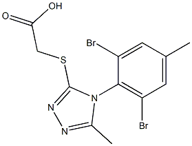 2-{[4-(2,6-dibromo-4-methylphenyl)-5-methyl-4H-1,2,4-triazol-3-yl]sulfanyl}acetic acid Struktur