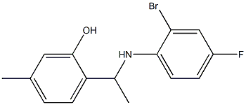 2-{1-[(2-bromo-4-fluorophenyl)amino]ethyl}-5-methylphenol Struktur