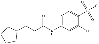 2-chloro-4-(3-cyclopentylpropanamido)benzene-1-sulfonyl chloride Struktur