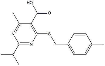 2-isopropyl-4-methyl-6-[(4-methylbenzyl)thio]pyrimidine-5-carboxylic acid Struktur