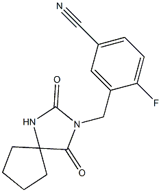 3-[(2,4-dioxo-1,3-diazaspiro[4.4]non-3-yl)methyl]-4-fluorobenzonitrile Struktur