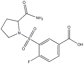 3-[(2-carbamoylpyrrolidine-1-)sulfonyl]-4-fluorobenzoic acid Struktur