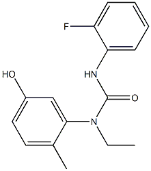 3-ethyl-1-(2-fluorophenyl)-3-(5-hydroxy-2-methylphenyl)urea Struktur