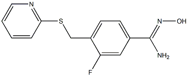 3-fluoro-N'-hydroxy-4-[(pyridin-2-ylsulfanyl)methyl]benzene-1-carboximidamide Struktur