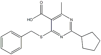 4-(benzylthio)-2-cyclopentyl-6-methylpyrimidine-5-carboxylic acid Struktur