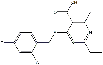 4-[(2-chloro-4-fluorobenzyl)thio]-2-ethyl-6-methylpyrimidine-5-carboxylic acid Struktur