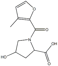 4-hydroxy-1-(3-methyl-2-furoyl)pyrrolidine-2-carboxylic acid Struktur