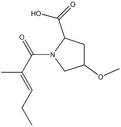 4-methoxy-1-[(2E)-2-methylpent-2-enoyl]pyrrolidine-2-carboxylic acid Struktur