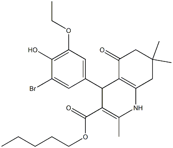 pentyl 4-(3-bromo-5-ethoxy-4-hydroxyphenyl)-2,7,7-trimethyl-5-oxo-1,4,5,6,7,8-hexahydro-3-quinolinecarboxylate Struktur