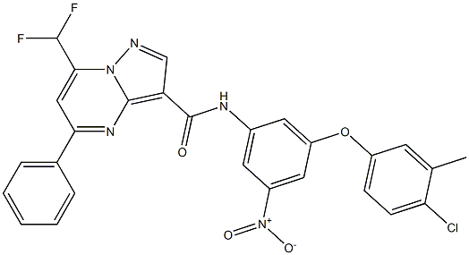 N-{3-(4-chloro-3-methylphenoxy)-5-nitrophenyl}-7-(difluoromethyl)-5-phenylpyrazolo[1,5-a]pyrimidine-3-carboxamide Struktur