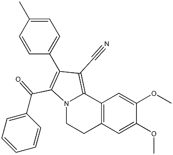 3-benzoyl-8,9-dimethoxy-2-(4-methylphenyl)-5,6-dihydropyrrolo[2,1-a]isoquinoline-1-carbonitrile Struktur