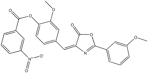 2-methoxy-4-[(2-(3-methoxyphenyl)-5-oxo-1,3-oxazol-4(5H)-ylidene)methyl]phenyl 3-nitrobenzoate Struktur