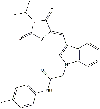 2-{3-[(3-isopropyl-2,4-dioxo-1,3-thiazolidin-5-ylidene)methyl]-1H-indol-1-yl}-N-(4-methylphenyl)acetamide Struktur