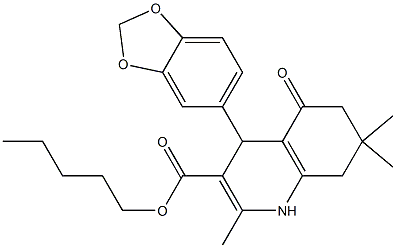 pentyl 4-(1,3-benzodioxol-5-yl)-2,7,7-trimethyl-5-oxo-1,4,5,6,7,8-hexahydro-3-quinolinecarboxylate Struktur