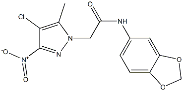 N-(1,3-benzodioxol-5-yl)-2-{4-chloro-3-nitro-5-methyl-1H-pyrazol-1-yl}acetamide Struktur