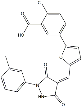 2-chloro-5-(5-{[1-(3-methylphenyl)-3,5-dioxo-4-pyrazolidinylidene]methyl}-2-furyl)benzoic acid Struktur