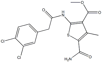 methyl 5-(aminocarbonyl)-2-{[(3,4-dichlorophenyl)acetyl]amino}-4-methyl-3-thiophenecarboxylate Struktur