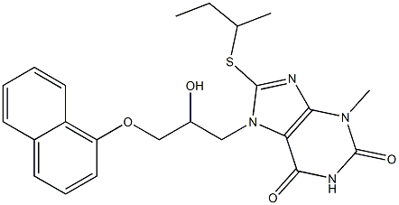 8-(sec-butylsulfanyl)-7-[2-hydroxy-3-(1-naphthyloxy)propyl]-3-methyl-3,7-dihydro-1H-purine-2,6-dione Struktur