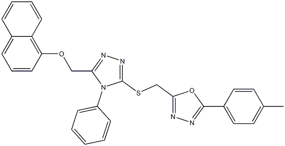 2-(4-methylphenyl)-5-[({5-[(1-naphthyloxy)methyl]-4-phenyl-4H-1,2,4-triazol-3-yl}sulfanyl)methyl]-1,3,4-oxadiazole Struktur