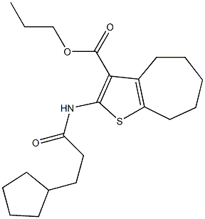 propyl 2-[(3-cyclopentylpropanoyl)amino]-5,6,7,8-tetrahydro-4H-cyclohepta[b]thiophene-3-carboxylate Struktur