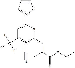 ethyl 2-{[3-cyano-6-(2-furyl)-4-(trifluoromethyl)pyridin-2-yl]sulfanyl}propanoate Struktur