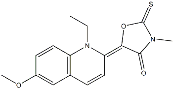 5-(1-ethyl-6-methoxy-2(1H)-quinolinylidene)-3-methyl-2-thioxo-1,3-oxazolidin-4-one Struktur