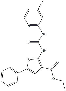 ethyl 2-({[(4-methyl-2-pyridinyl)amino]carbothioyl}amino)-5-phenyl-3-thiophenecarboxylate Struktur