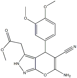 methyl {6-amino-4-[3,4-bis(methyloxy)phenyl]-5-cyano-2,4-dihydropyrano[2,3-c]pyrazol-3-yl}acetate Struktur