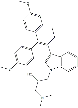 1-(dimethylamino)-3-{3-[1-ethyl-2,2-bis(4-methoxyphenyl)vinyl]-1H-indol-1-yl}-2-propanol Struktur