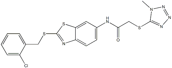 N-{2-[(2-chlorobenzyl)sulfanyl]-1,3-benzothiazol-6-yl}-2-[(1-methyl-1H-tetraazol-5-yl)sulfanyl]acetamide Struktur