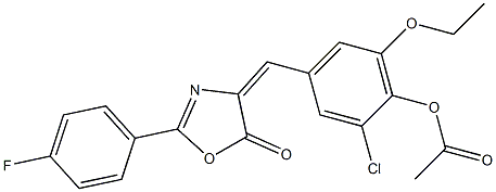 2-chloro-6-ethoxy-4-[(2-(4-fluorophenyl)-5-oxo-1,3-oxazol-4(5H)-ylidene)methyl]phenyl acetate Struktur