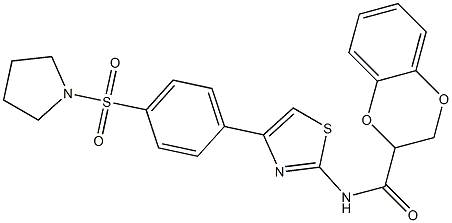 N-{4-[4-(1-pyrrolidinylsulfonyl)phenyl]-1,3-thiazol-2-yl}-2,3-dihydro-1,4-benzodioxine-2-carboxamide Struktur