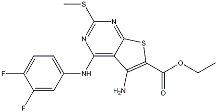 ethyl 5-amino-4-(3,4-difluoroanilino)-2-(methylsulfanyl)thieno[2,3-d]pyrimidine-6-carboxylate Struktur