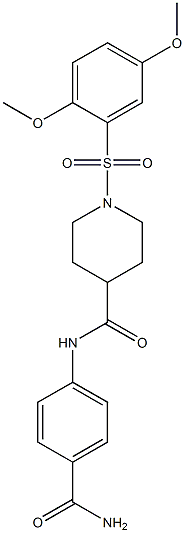 N-[4-(aminocarbonyl)phenyl]-1-[(2,5-dimethoxyphenyl)sulfonyl]-4-piperidinecarboxamide Struktur