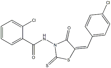 2-chloro-N-[5-(4-chlorobenzylidene)-4-oxo-2-thioxo-1,3-thiazolidin-3-yl]benzamide Struktur