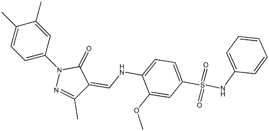 4-({[1-(3,4-dimethylphenyl)-3-methyl-5-oxo-1,5-dihydro-4H-pyrazol-4-ylidene]methyl}amino)-3-methoxy-N-phenylbenzenesulfonamide Struktur