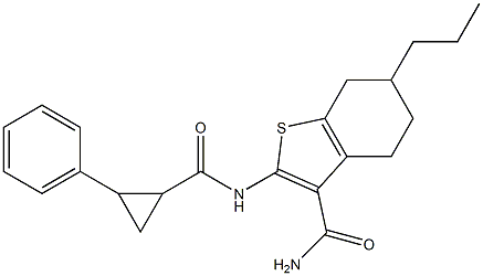 2-{[(2-phenylcyclopropyl)carbonyl]amino}-6-propyl-4,5,6,7-tetrahydro-1-benzothiophene-3-carboxamide Struktur