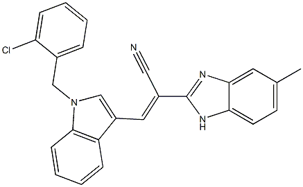 3-[1-(2-chlorobenzyl)-1H-indol-3-yl]-2-(5-methyl-1H-benzimidazol-2-yl)acrylonitrile Struktur