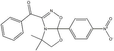 (7a-{4-nitrophenyl}-5,5-dimethyl-5,6-dihydro[1,3]oxazolo[3,2-d][1,2,4]oxadiazol-3-yl)(phenyl)methanone Struktur