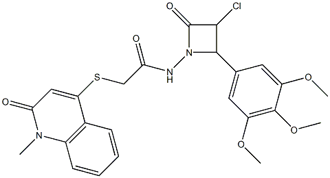 N-[3-chloro-2-oxo-4-(3,4,5-trimethoxyphenyl)-1-azetidinyl]-2-[(1-methyl-2-oxo-1,2-dihydro-4-quinolinyl)sulfanyl]acetamide Struktur