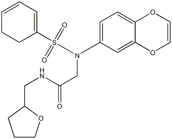 2-[2,3-dihydro-1,4-benzodioxin-6-yl(phenylsulfonyl)amino]-N-(tetrahydro-2-furanylmethyl)acetamide Struktur